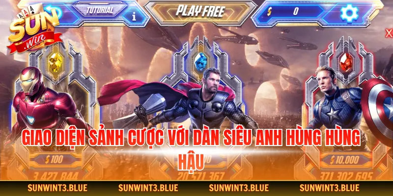 Giao diện sảnh cược với dàn siêu anh hùng hùng hậu.